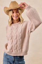 Cable Knit Sweater with Shoulder Braid Detail