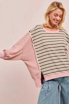 Striped Top With Cut Edge And Reverse Outseam