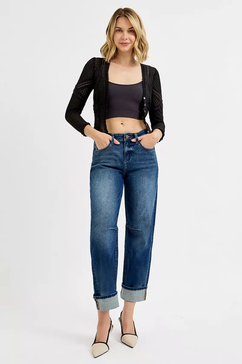 Slouchy Crop Barrel Cuffed Jeans