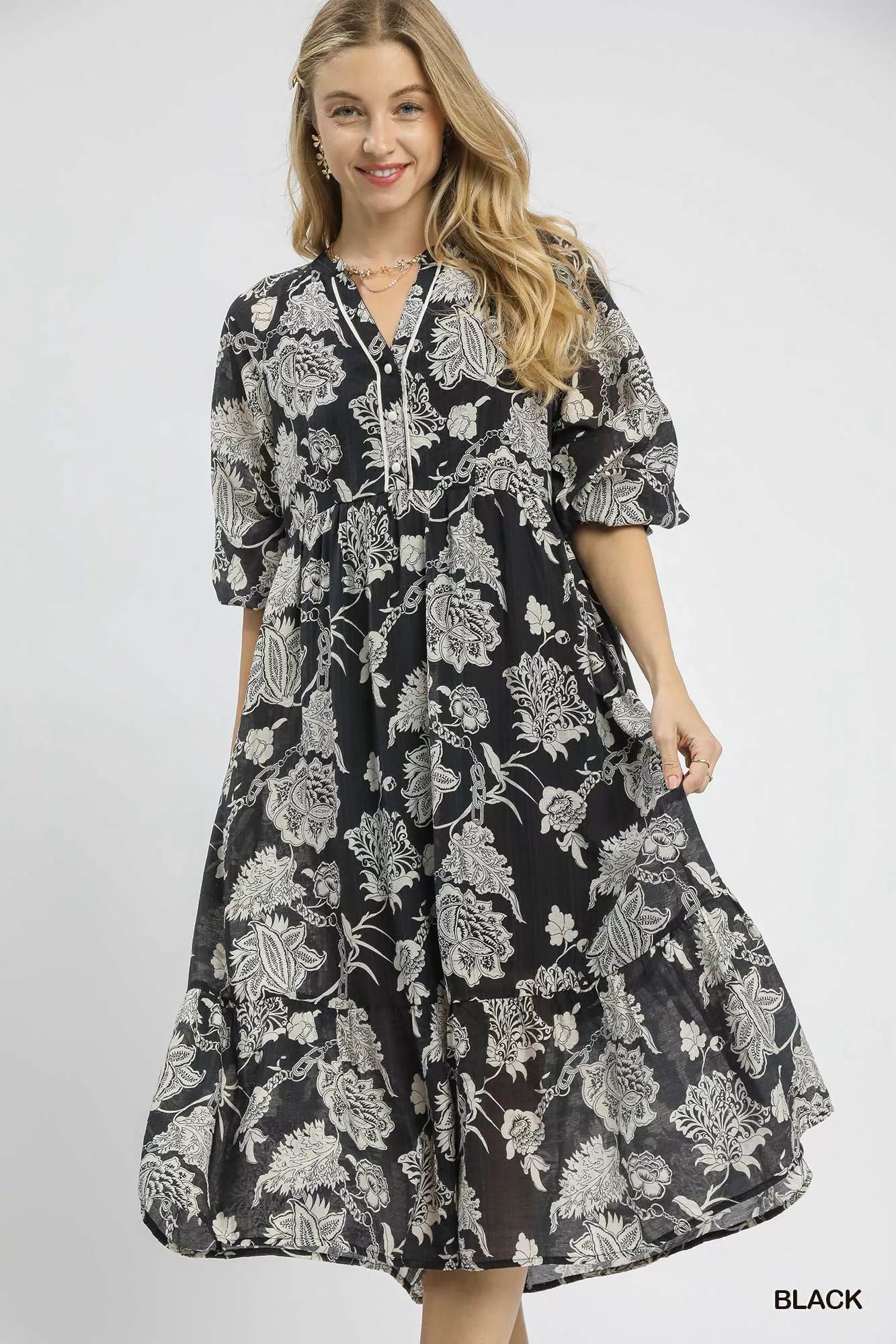 Floral Print Boho Midi Dress