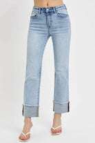 RISEN High Rise Straight Cuffed Relaxed Jeans