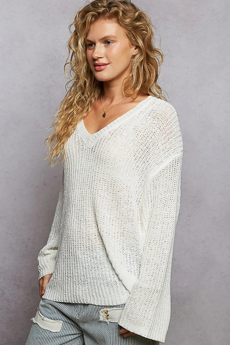 Oversized V-Neck Knit Top