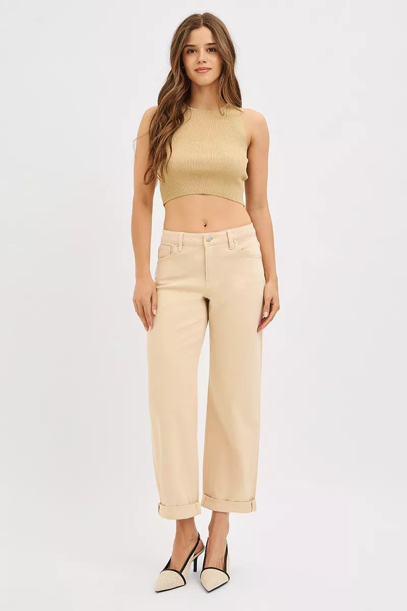 Tummy Control Mid Rise Ankle Barrel Jeans