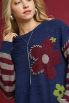 Flower Jacquard Striped Sweater