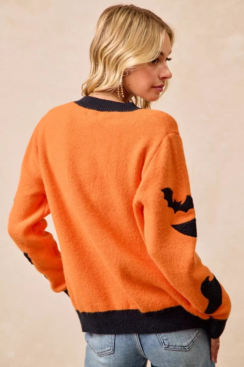 BiBi Halloween Witch Hat Moon Bat Artwork Cardigan