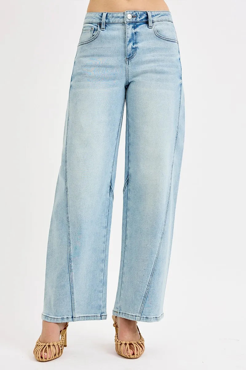 Mid Rise Fit Barrel Jeans
