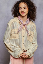 Textured Woven Button Down Hooded Shirt