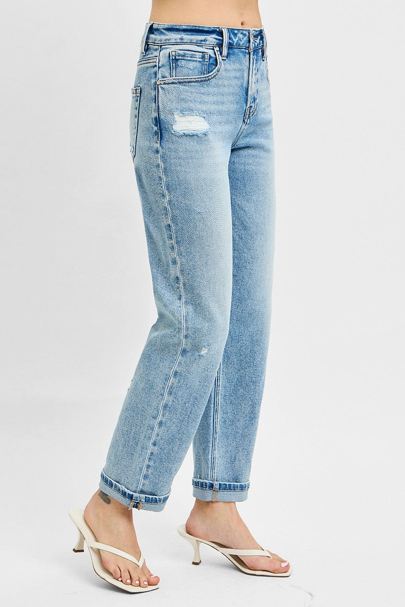 RISEN Full Size High Rise Ankle Boyfriend Distressed Jeans Plus Size