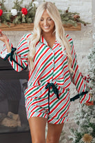 Christmas Stripe Velvet Bow Pajama Set