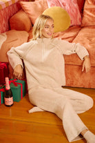 Rib Textured Knit Collared Top with Zip Up