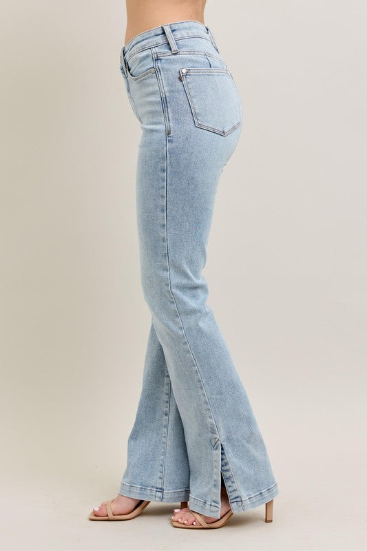 Tummy Control Vintage Wash Side Slit Slim Boot Jeans