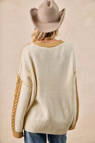 BiBi Cable Knit With Hacci Combo Sweater With Uneven Hem Detail