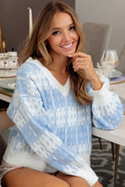 Hashtag Grid Textured V-Neck Sweater