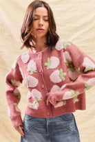Strawberry Pattern Button-Up Cardigan