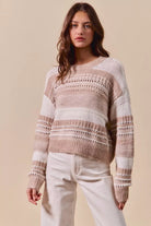 Variegated Stripe Textured Loose Fit Sweater