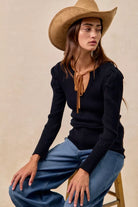 Ribbed Contrast Front Tied Top