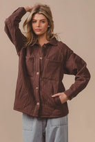 BiBi Quilted Wrinkle Gauze Long Sleeve Shacket