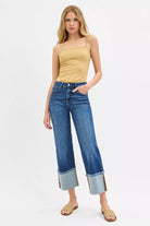 RISEN Full Size Mid Rise Crop Wide Wide Cuffed Jeans Plus Size