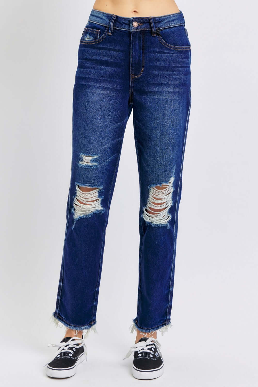 High Waist Rigid Magic Heavy Destroy Straight Jeans
