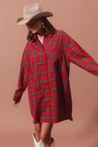 Christmas Plaid Button Up Shirt Dress