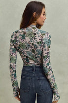 SO ME Floral Print Mesh Knit Long Sleeves Top