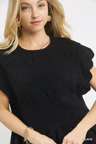 Linen Blend Smocked Peplum Blouse