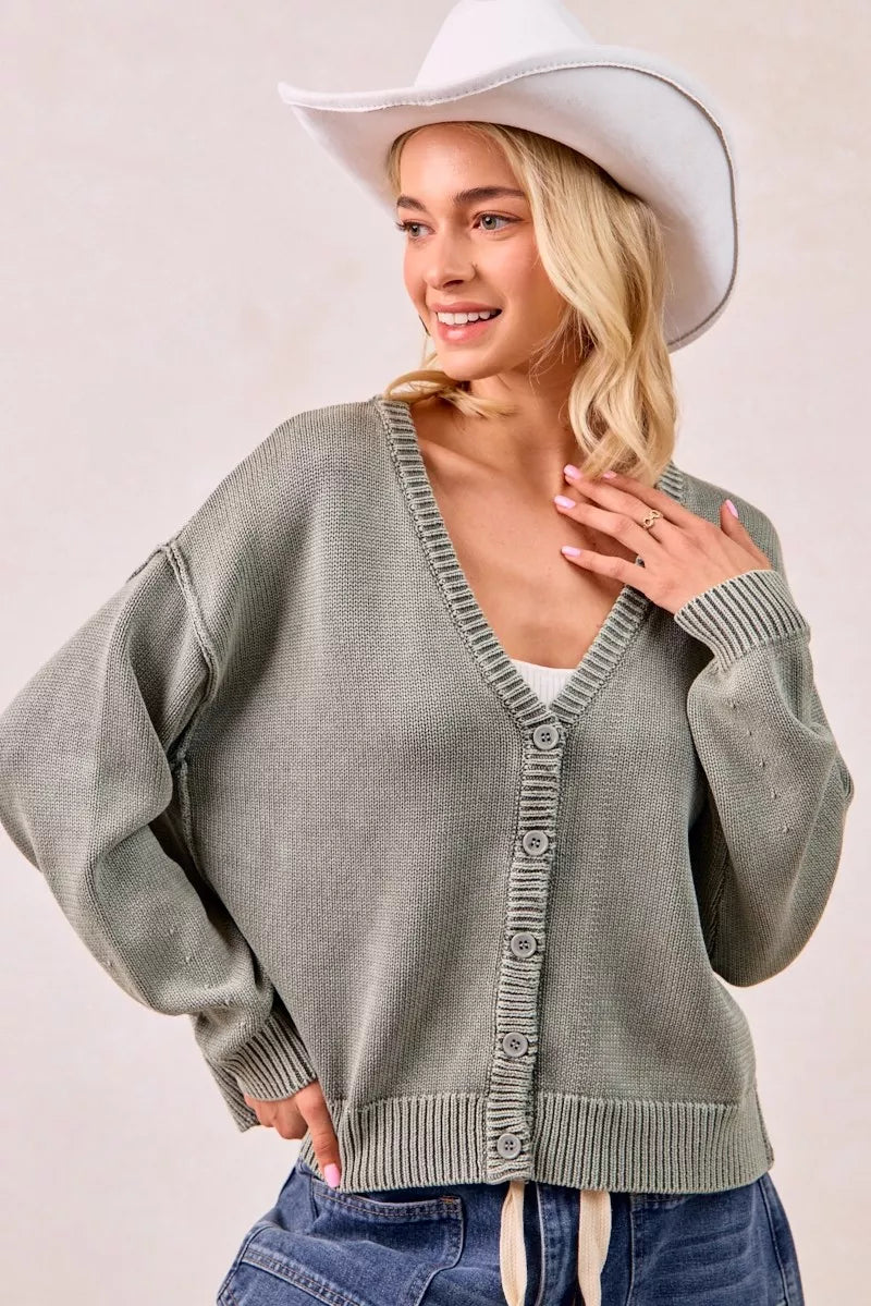 Washed Sweater V-Neck Cardigan
