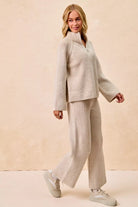 Rib Textured Knit Collared Top with Zip Up