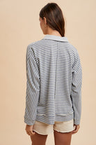 Annie Wear Striped Button Detail Long Sleeve Polo Top