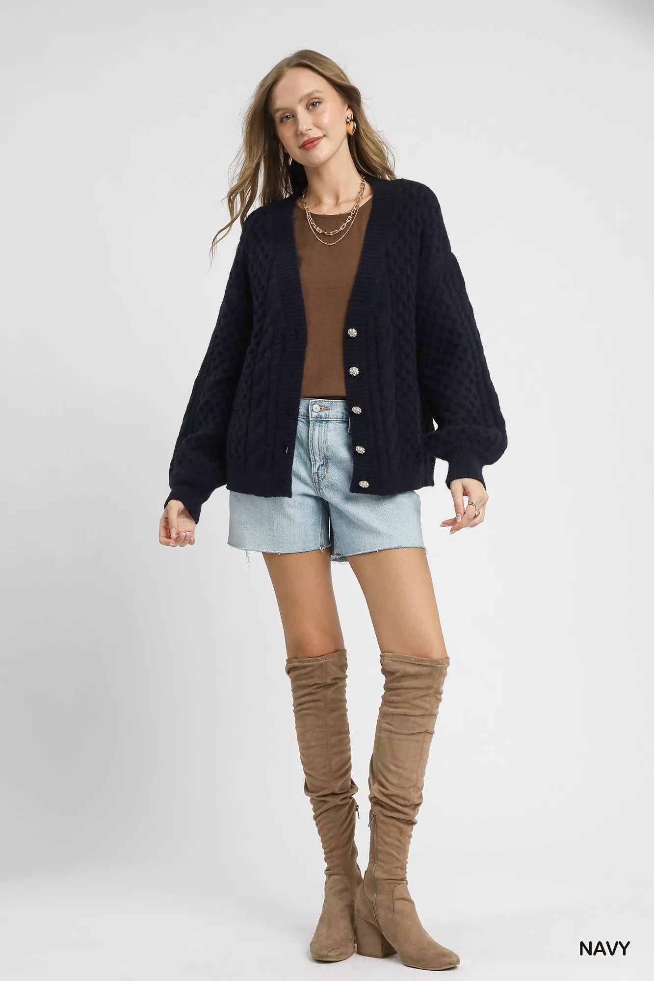 Cable Knit Pearl Button Cardigan