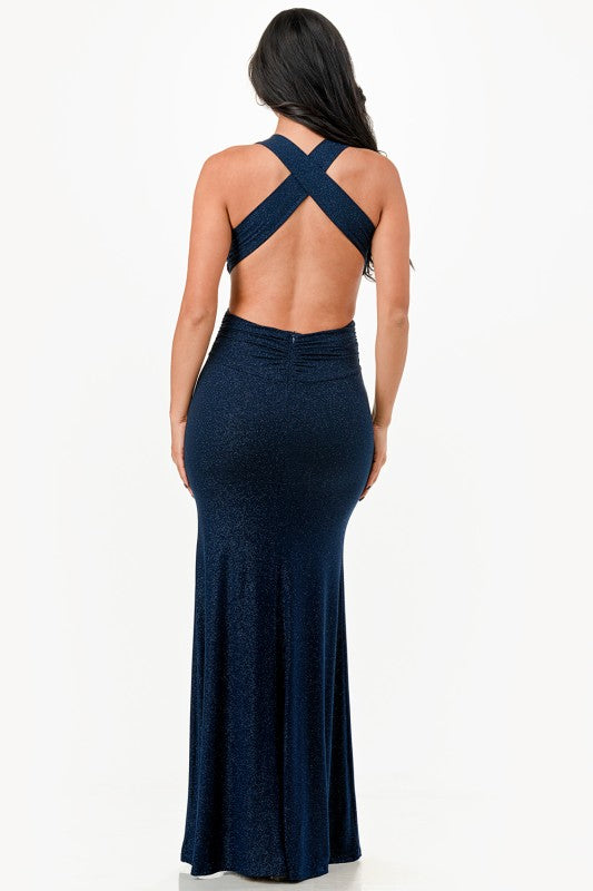 Ruched Halter Top Full Length Gown