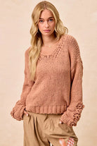 BiBi Chunky Knit Sweater with Flower Detail Sleeves