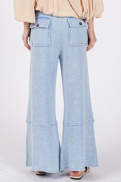 Waffle Textured Wide Leg Mineral Washed Pants