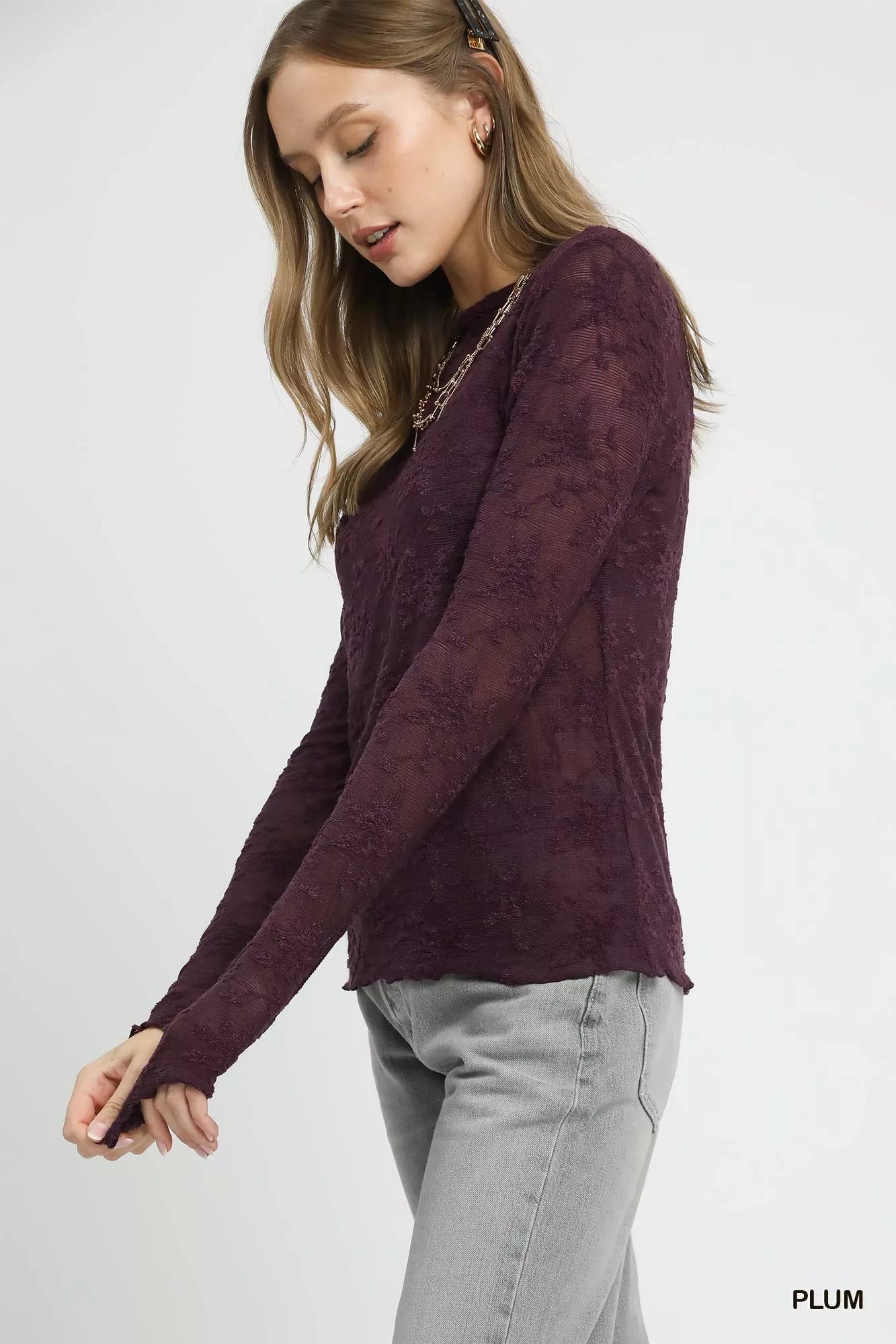 Lace Sheer Long Sleeve Top
