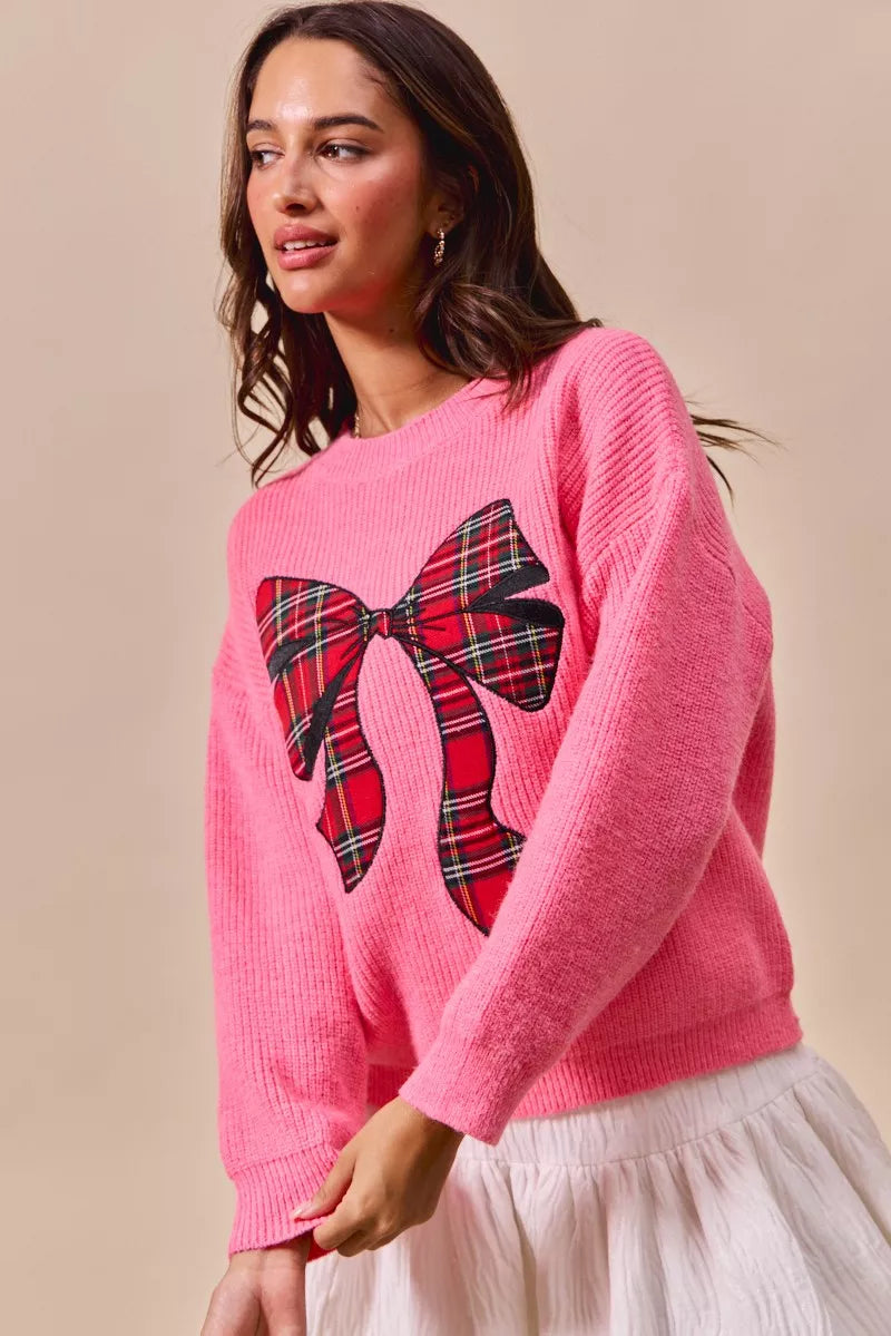 Plaid Ribbon Christmas Sweater