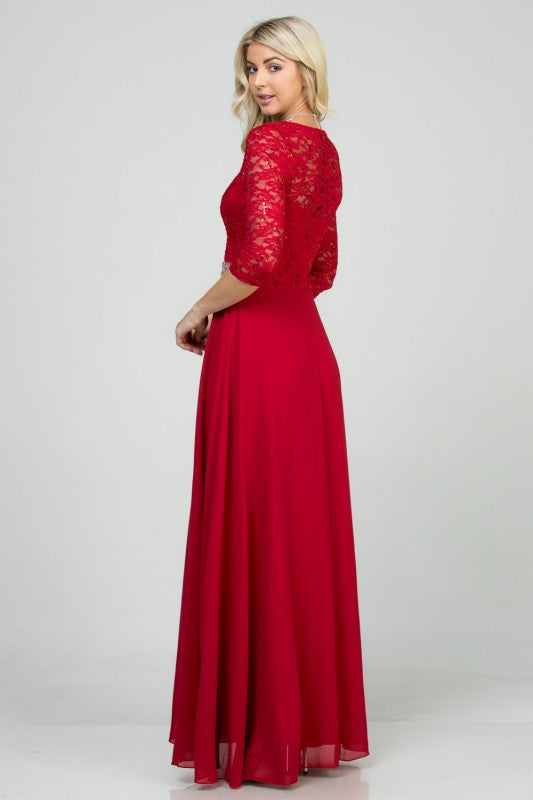 Chiffon Lace Half Sleeve Full-Length Dress