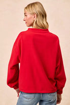Christmas Theme Fleece Buttoned Top with Pockets