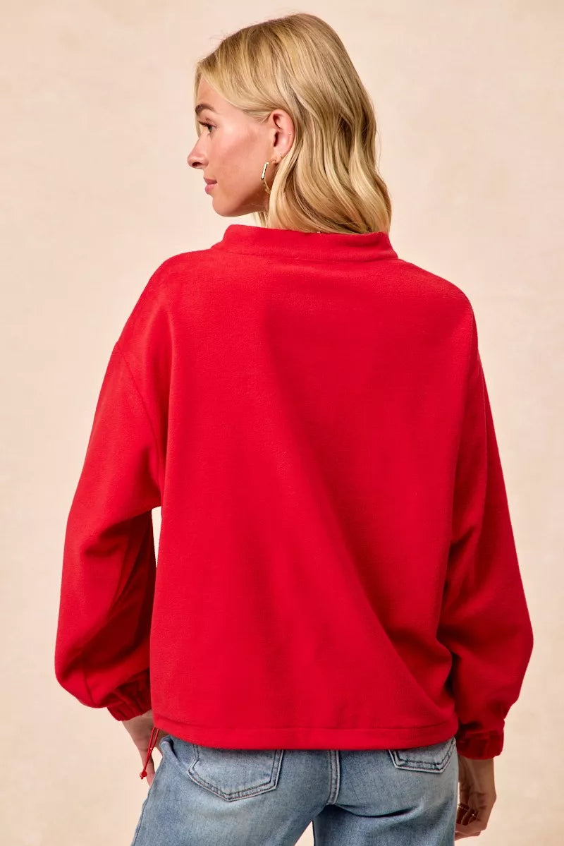 Christmas Theme Fleece Buttoned Top with Pockets