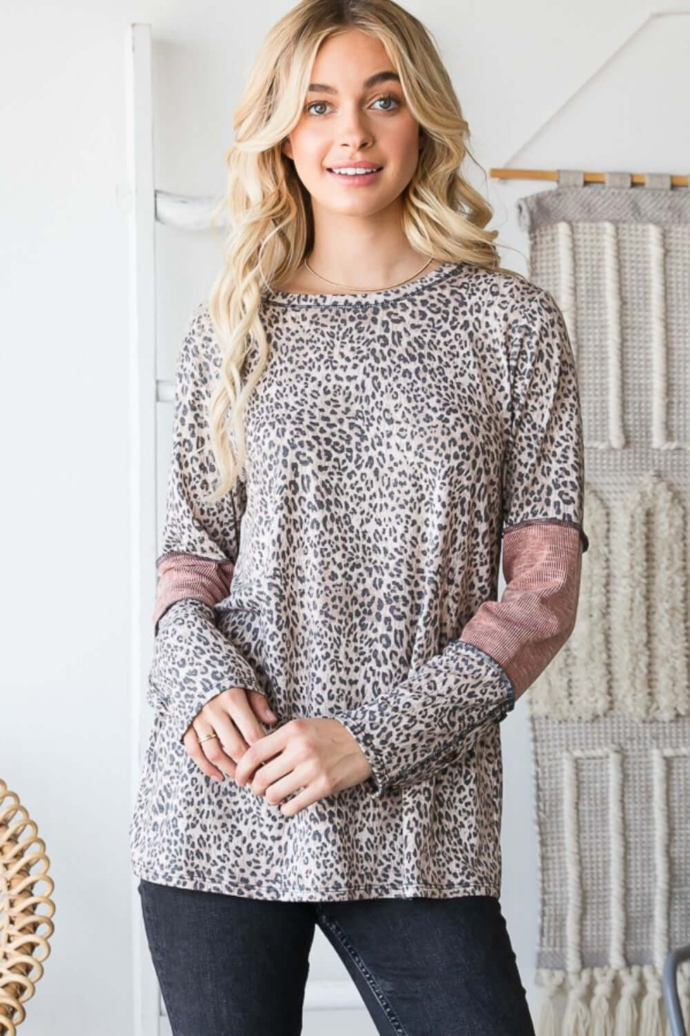 Leopard Exposed Seam Contrast T-Shirt