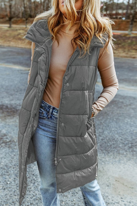 Quilted Long Hooded Vest