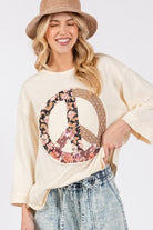 SAGE + FIG Floral Peace Patch Round Neck Top