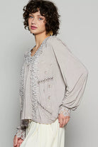 Floral Embroidery Woven Top with Lace Trim