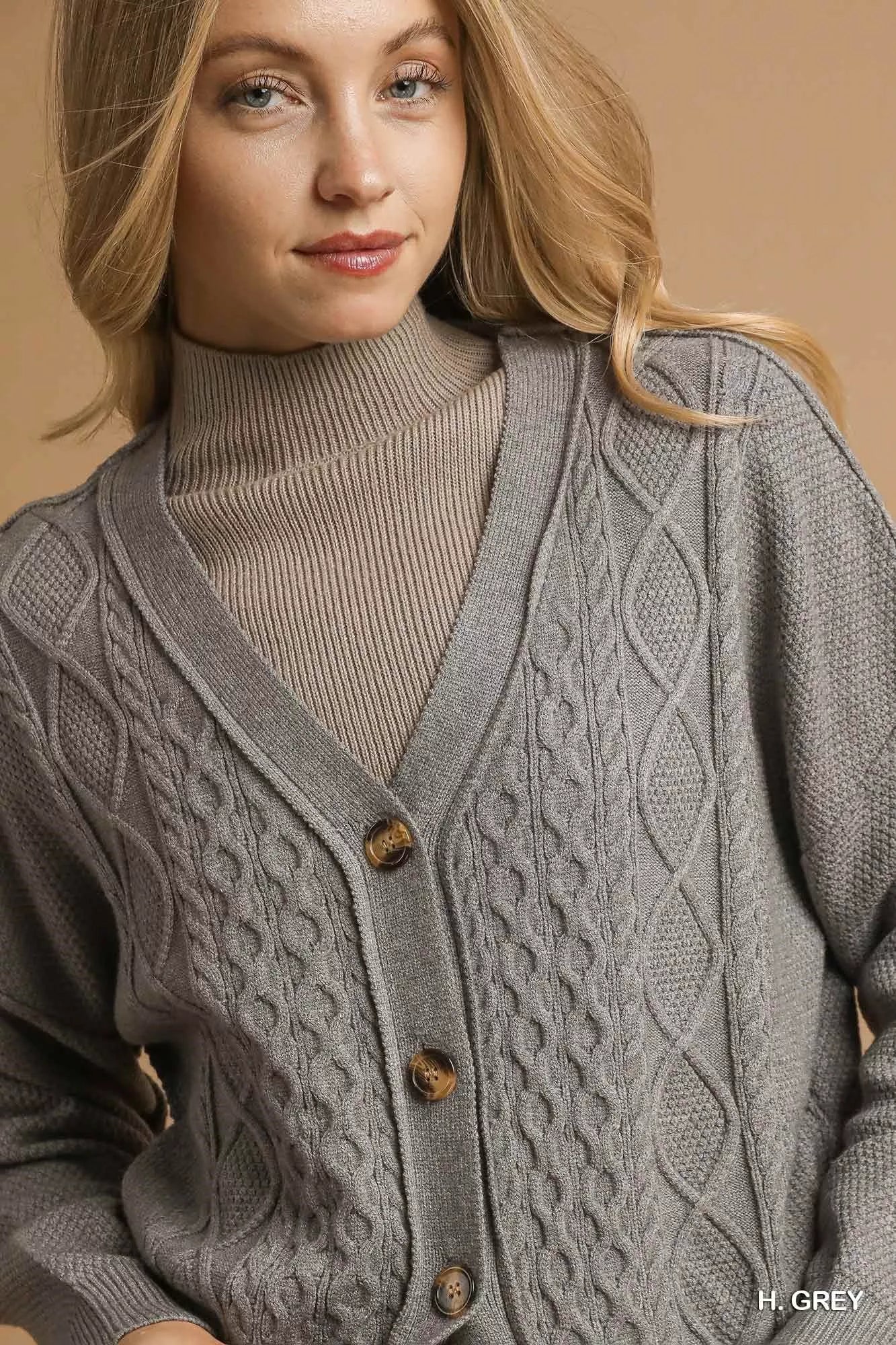 Chunky Cable Knit Button-Up Cardigan