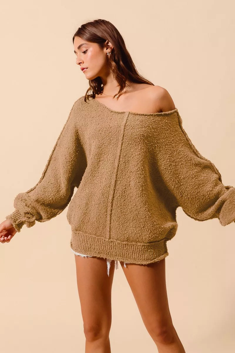 Loose Fit Exposed Seam Slouchy Boucle Sweater