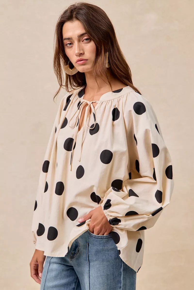 Polka Dot Balloon Sleeves Blouse