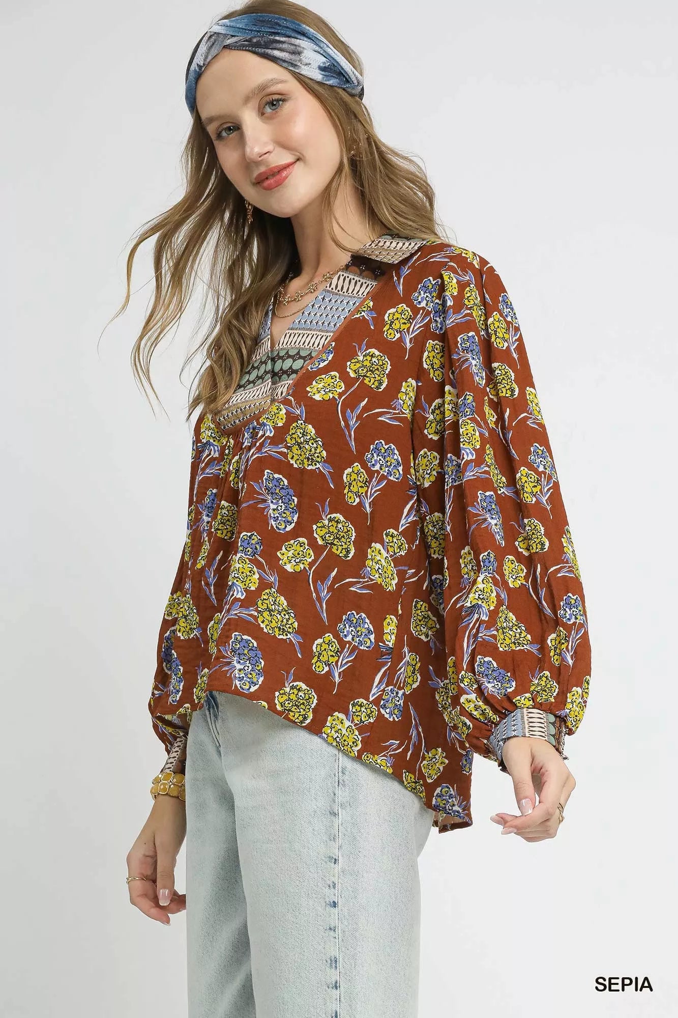 Floral Print Collar Blouse