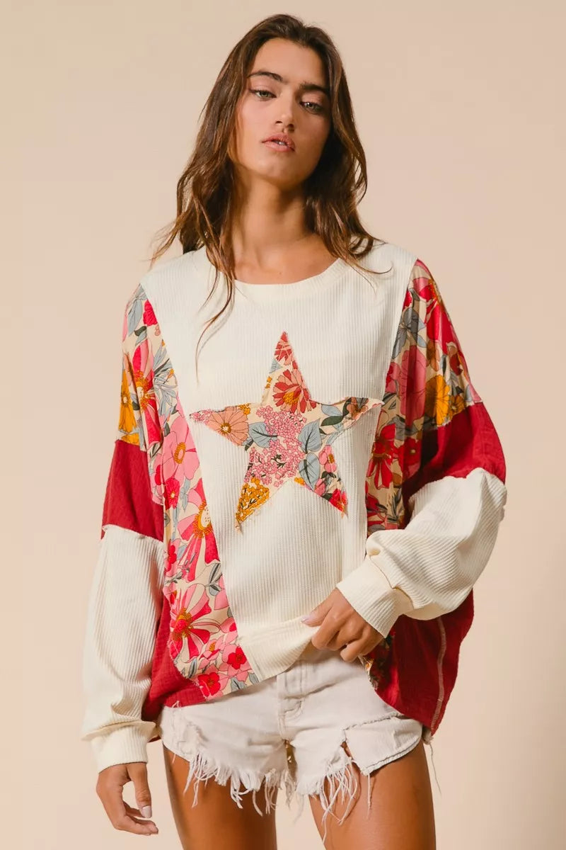 Floral Star Patch Sweatshirt