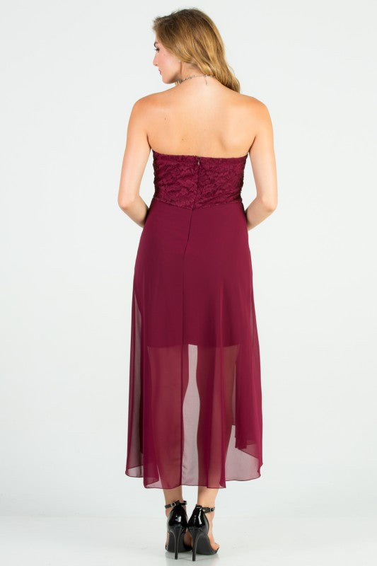 High Low Chiffon/Lace Strapless Dress