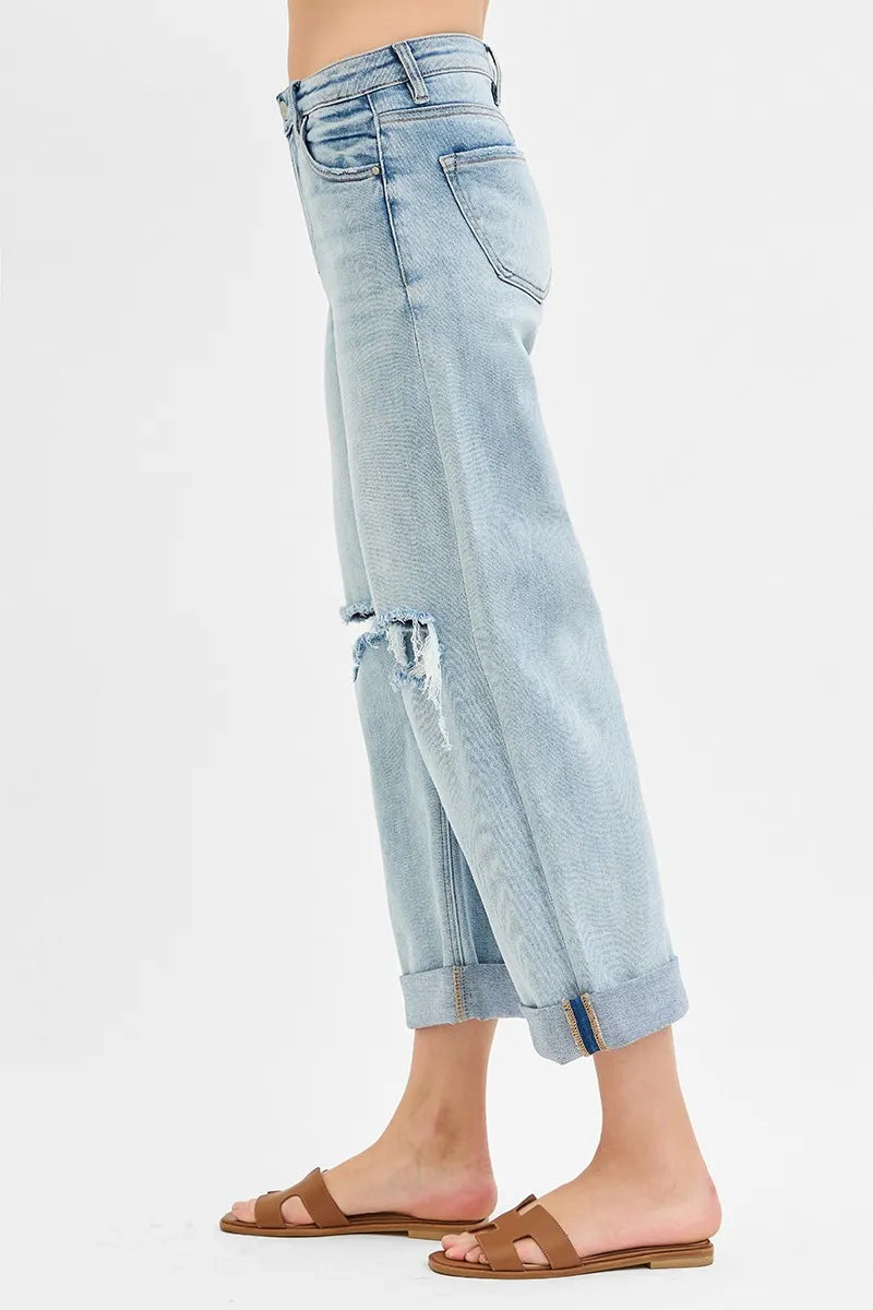 Mid Rise Fit Boyfriend Jeans with Cuff