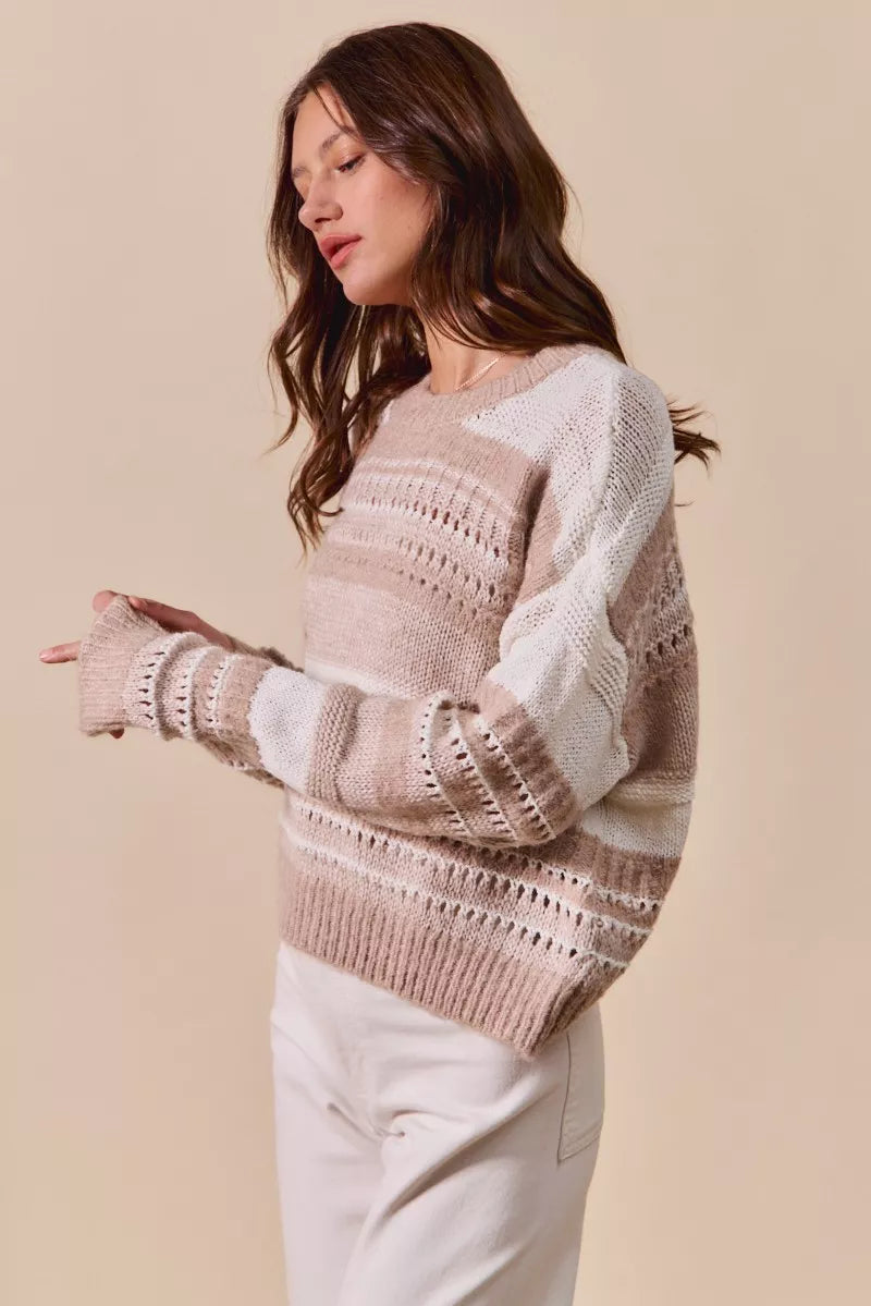 Variegated Stripe Textured Loose Fit Sweater